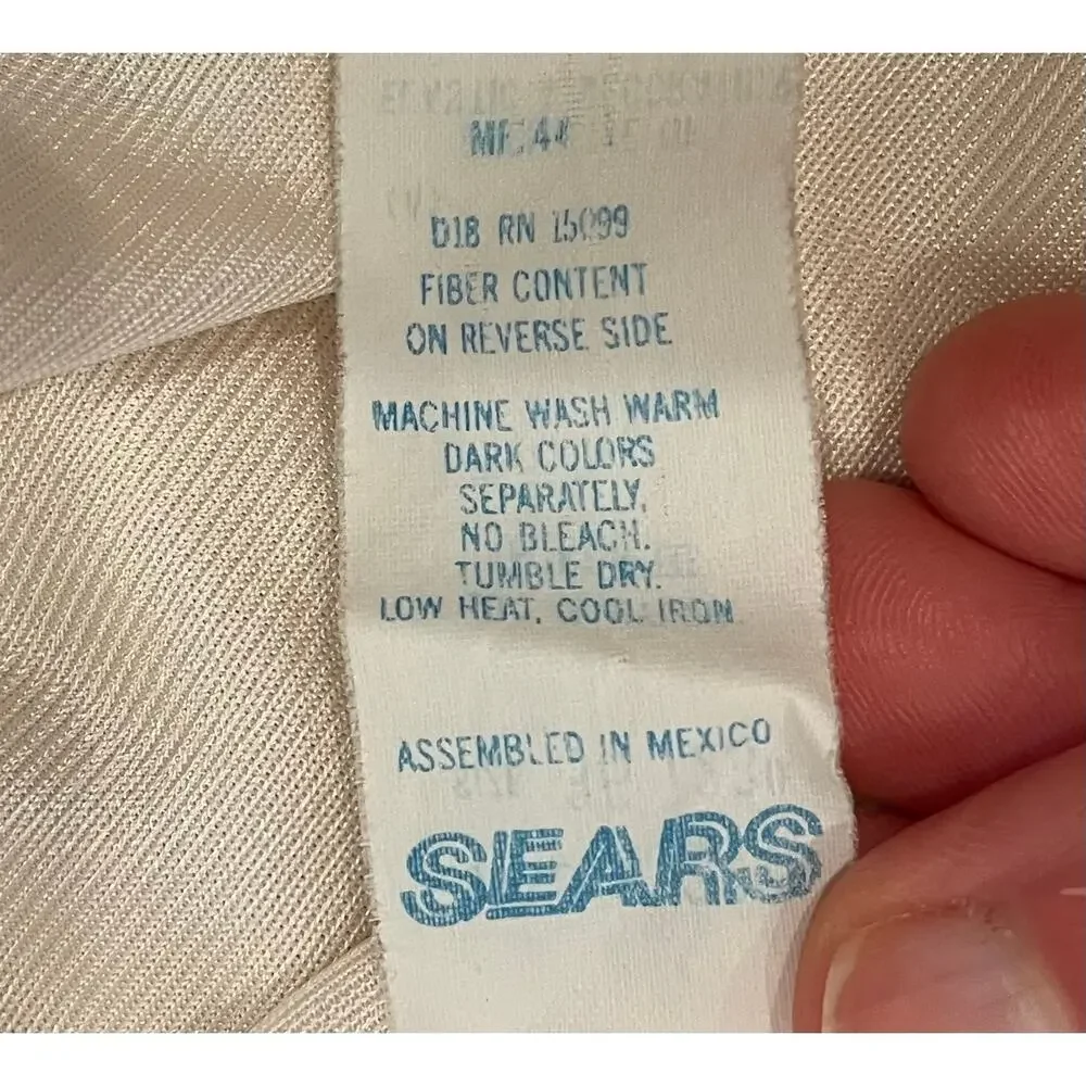 Vintage 80s Sears Ivory Satin Slip Dress, Lace Trim, Size 36, M